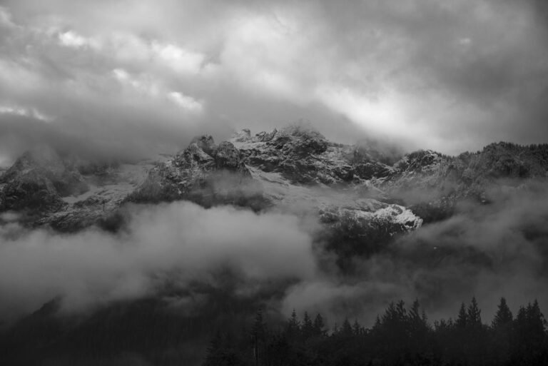 Black and white mountain landscape
